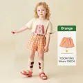 Kinder-Sommeroutfit mit orangefarbenen Karoshorts und Hasen-Print-T-Shirt - 100cm / Orange