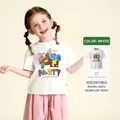 White cotton kids t-shirt with colorful party animal prints of elephant and rabbit - Tops / White / 140cm