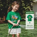 Girls' grass green cotton T-shirt featuring a cartoon party print and a loose fit - Tops / Grass Green / 130cm