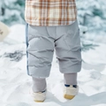 Warm white duck down insulated pants for kids with ribbed cuffs in grey and blue color - Dawn Gray / 80cm