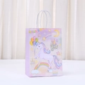 Unicorn themed kraft paper gift bag with rainbow and castle prints for party favors - Unicorn Castle Balloons Pattern (538-1) / H21*L15*W8