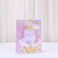 Pastel unicorn kraft paper gift bag with white twist handle for parties and events - Lying Unicorn With Golden Crown Style (538-5) / H21*L15*W8