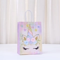 Unicorn Kraft paper gift bag with rainbow glitter details and white rope handles - Unicorn Star Pendant Style (538-3)