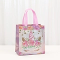 Unicorn themed non-woven gift bag with floral prints and pink handles for party packaging - Pink Purple Floral Style (5809-2) / 23cm x 22cm x 11cm