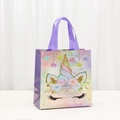Unicorn non-woven gift bag with rainbow gradient, floral details and glitter finish - Rainbow Dreamy Style (5809-1) / 23cm x 22cm x 11cm
