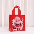 Red non-woven Christmas gift bag with cartoon Santa Claus print on white surface - Santa Carrying Gift Bag Style (5040-1) / 23x22x11cm