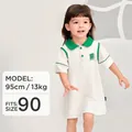 Short-sleeve girls' polo dress in cream with green trim and AMILA logo embroidery - 80cm / Bottoms / Ocean Wave White