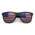 Retro square sunglasses with US flag pinhole lens pattern and black plastic frame - Black