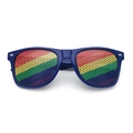 Deep blue rainbow pinhole sunglasses with vibrant colorful stripes for party events - Blue / Rainbow