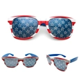 USA flag sunglasses featuring red white stripes and star pattern lenses for patriotic events - White Frame Blue Temples