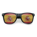 Spanish flag themed party sunglasses with black frames and pinhole mesh lenses - Black
