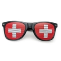 Swiss flag pattern party sunglasses with black plastic frame and mesh hole lenses - Black