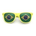 Sunglasses with Brazil flag mesh lenses and vibrant yellow plastic frames for fans - Yellow