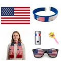 Complete USA fan set with flag, USA wristband, scarf, sunglasses, and face paint stick - USA Fan Kit