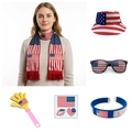 Set tifoso USA 6 pezzi con sciarpa bandiera, cappello pescatore, occhiali e accessori - Kit Tifoso USA