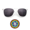 Clear frame diffraction glasses showing rainbow soccer ball patterns for parties - Transparent Frame Grey Lens