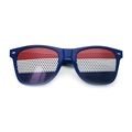 Dunkelblaue Party-Sonnenbrille mit niederländischem Flaggenmuster auf den Gläsern - Niederlande-Stil
