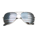Gafas de sol aviador de metal plateado con patrón de bandera de EE. UU. en lentes - Montura Plateada 01