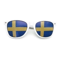 White party sunglasses featuring Swedish flag pinhole lenses and silver rivets - Swedish Flag