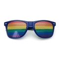 Blaue Sonnenbrille mit Regenbogen-Linsen und Nadelstich-Effekt für Party-Events - Regenbogen