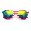 USA flag pattern sports sunglasses with colorful mirrored lenses for Independence Day - Clear Frame Rainbow Mirrored Lens
