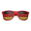 Red frame party sunglasses featuring Germany flag pattern on perforated pinhole lenses - Germany Style