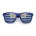 Blaue Party-Sonnenbrille mit perforiertem Design der Flagge von Uruguay auf Gläsern - Uruguay