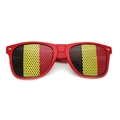 Red frame party sunglasses with Belgium flag grid lenses for sports fans - Belgium Style