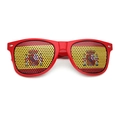 Red frame sunglasses featuring a Spain flag pattern on perforated mesh lenses - Spain Style