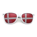 White frame sunglasses featuring the red and white Danish flag pattern on mesh lenses - Denmark Flag