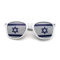White party sunglasses featuring Israeli flag pinhole mesh lenses with blue star design - Israel Flag