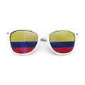 White party sunglasses with Colombian flag pinhole lenses and classic frame design - Colombia Flag