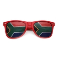 Red frame sunglasses with South Africa flag pinhole stickers for sports fans - South Africa