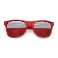 Red frame sunglasses with dual-tone red and white mesh lenses in a classic square shape - Poland Landmark