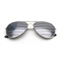 Silver metal aviator sunglasses with American flag star and stripe pattern lenses - Silver Style 02 (Single Lens Printed)