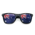 Black frame sunglasses featuring Australian flag mesh pattern lenses for sports fans - Australia