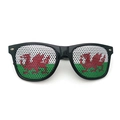 Black party sunglasses with perforated Welsh flag red dragon mesh sticker lenses - Wales