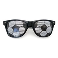 Soccer themed perforated sunglasses with black plastic frames and white ball pattern lenses - Black-framed Soccer Ball