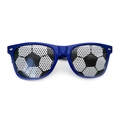 Blue soccer themed sunglasses with classic Wellington frames and ball pattern lens - Blue Frame Soccer