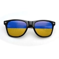 Classic black square sunglasses with Ukraine flag pattern printed on perforated lenses - Ukraine