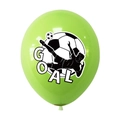 Close-up of green soccer balloon with goal text and player silhouette for parties - Light Green
