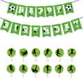 Detail van voetbal verjaardagsbanner en taarttoppers met voetbalspeler silhouetten - Voetbal Banner + Cake Toppers
