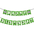 Detail van voetbalthema Happy Birthday banner met speler silhouetten en voetbalpatronen - Voetbal Banner