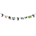 Soccer party banner with football silhouettes, scoreboards, and beer mug card cutouts - Small Butterfly String