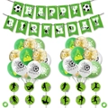 Voetbal verjaardagsset met Happy Birthday banner, groene ballonnen en taartdecoratie - Set 3 (Confetti Ballonnen, Banner, Toppers)