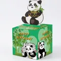 Panda themed birthday money pull box with green bamboo patterns and 3D topper - Panda Birthday Theme Style (2)