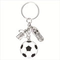 Silver soccer keychain featuring football jersey and shoe pendants for sports fans souvenir - Single Keychain