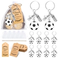 Soccer party favor set with football keychains, organza bags, and thank you kraft tags - Keychain With White Bag Tag And Rope