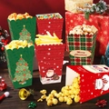 Weihnachts-Snackboxen aus Papier in verschiedenen Designs mit Weihnachtsmann und Baummotiven - Grünes Karomuster Stil (緑色格子爆米花)