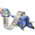 Blue dinosaur money pull box with cartoon triceratops and prop cash for party - Dinosaur Theme Style